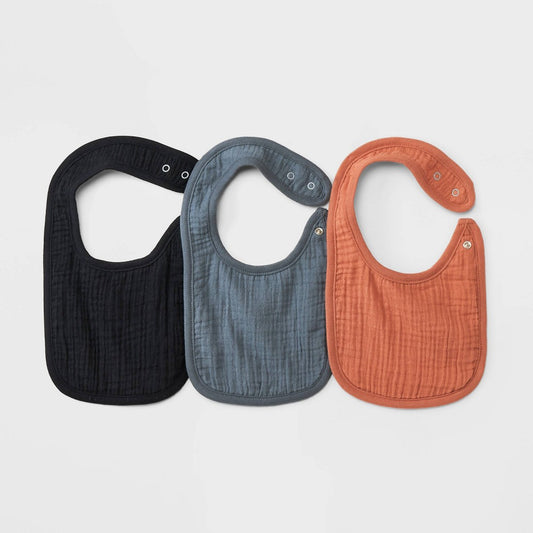 Baby 3pk Basic Muslin Bib - Cloud Island™ Black - Bellso