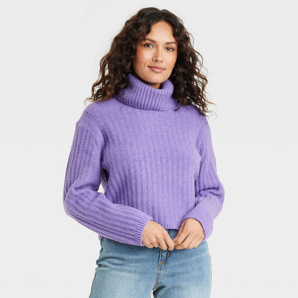 Women's Mock Turtleneck Cashmere-Like Pullover Sweater - Universal Thread™ Purple L - Bellso