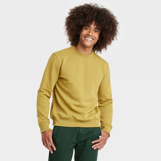 Men's Regular Fit Crewneck Pullover Sweatshirt - Goodfellow & Co™ Olive Green XL - Bellso