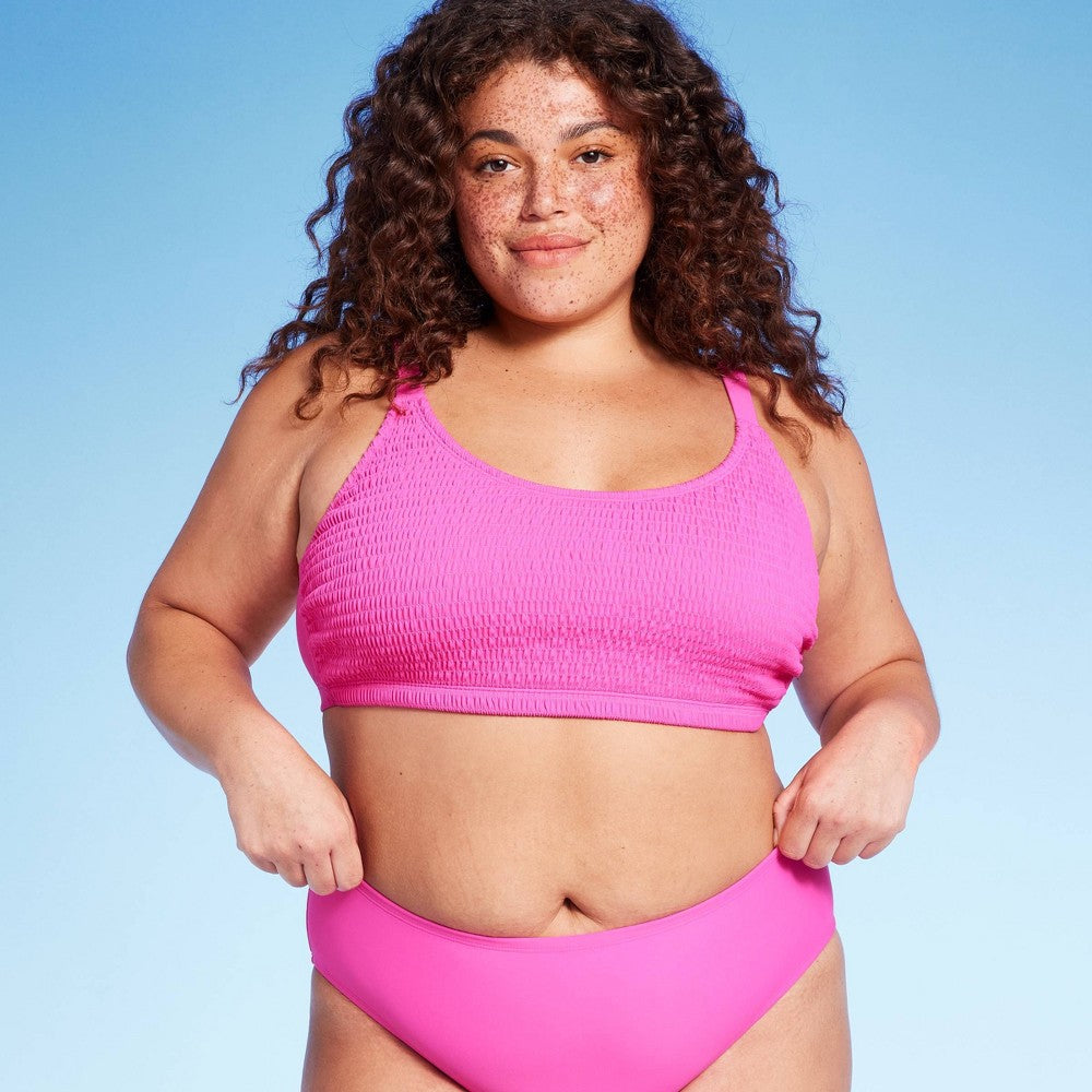 Women's Smocked Bralette Bikini Top - Wild Fable™ Pink 2X - Bellso