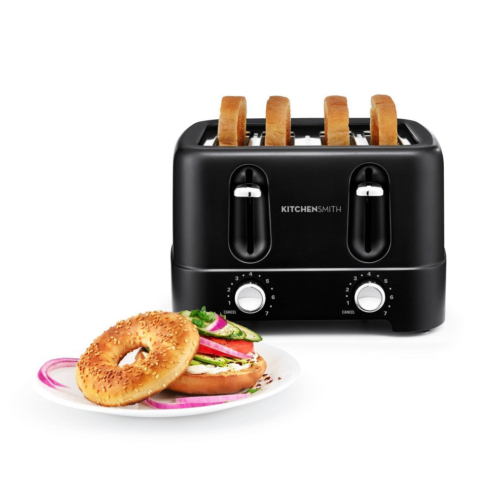 KitchenSmith by Bella 4-Slice Toaster: Gray, 1480W, Plastic, Spot Clean, 11.02" Width, 1-Year Warranty - Bellso