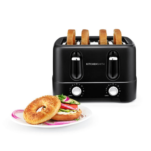 KitchenSmith by Bella 4-Slice Toaster: Gray, 1480W, Plastic, Spot Clean, 11.02" Width, 1-Year Warranty - Bellso