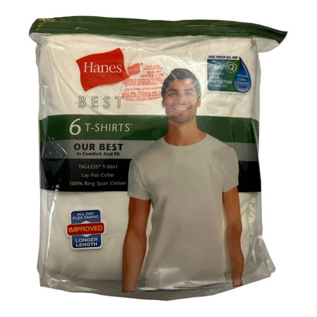 Hanes Men S 6-Pack Best Tagless Ring Spun Cotton Crewneck Short Sleeve T-Shirts (White  M) - Bellso