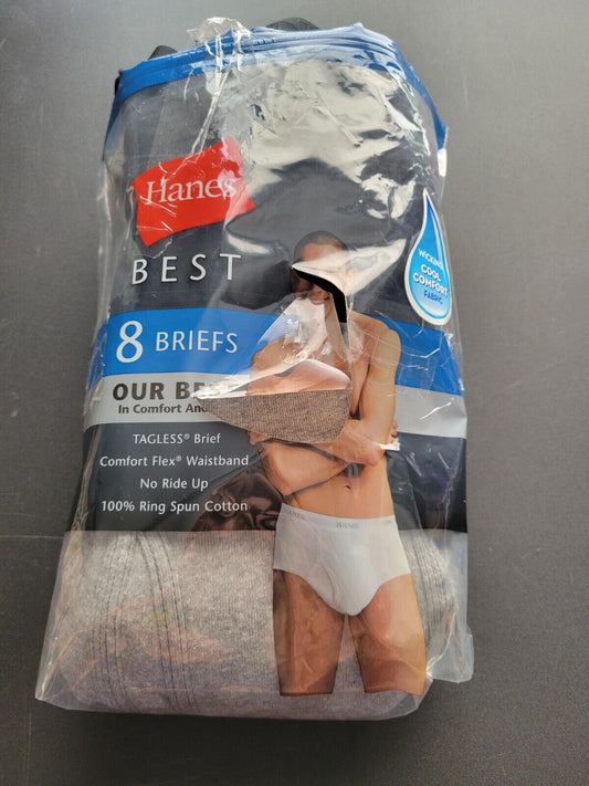 Hanes Tagless Briefs Men's XL 8 Pack 100% Cotton Cool Comfort Fabric NWT - Bellso
