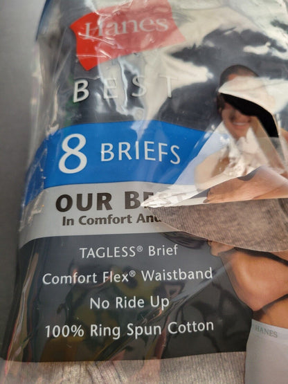 Hanes Tagless Briefs Men's XL 8 Pack 100% Cotton Cool Comfort Fabric NWT - Bellso