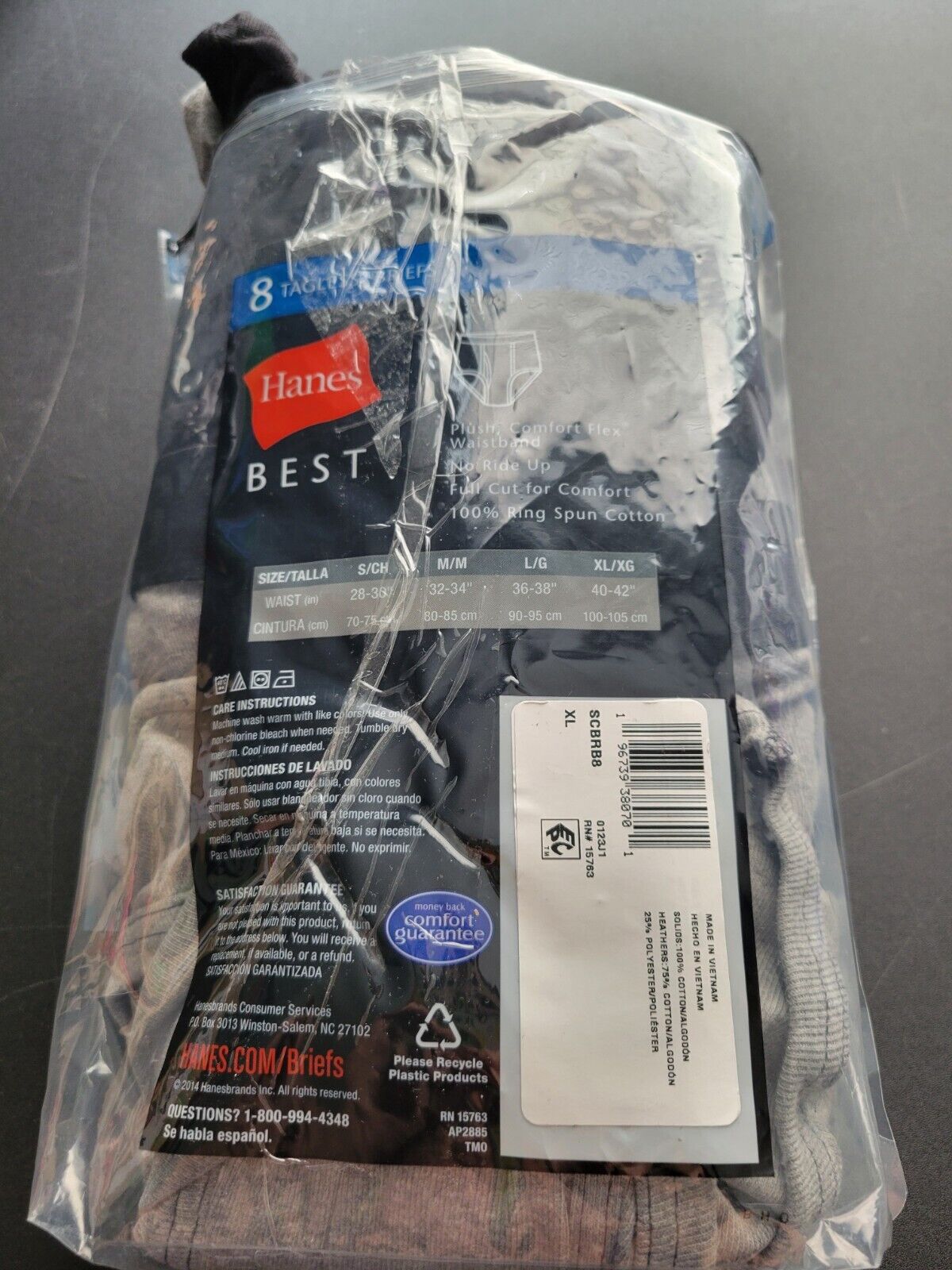 Hanes Tagless Briefs Men's XL 8 Pack 100% Cotton Cool Comfort Fabric NWT - Bellso