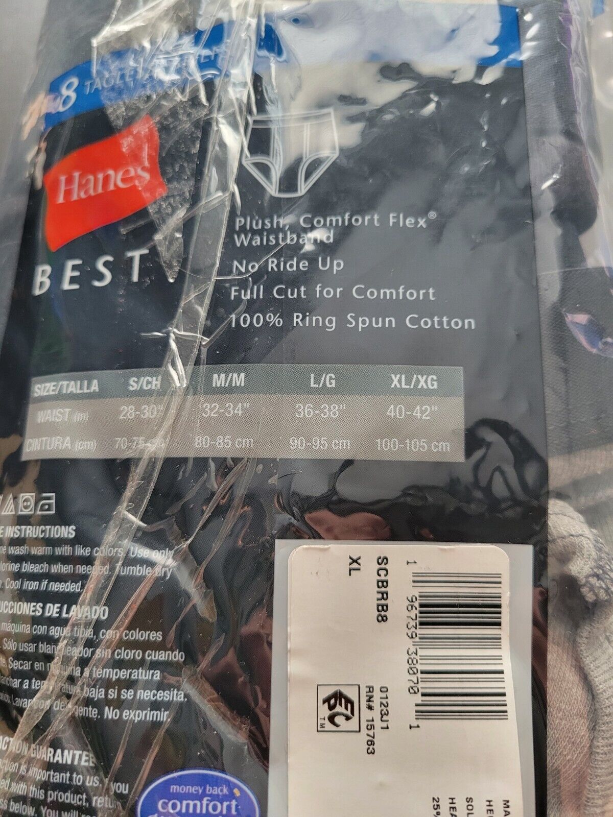 Hanes Tagless Briefs Men's XL 8 Pack 100% Cotton Cool Comfort Fabric NWT - Bellso