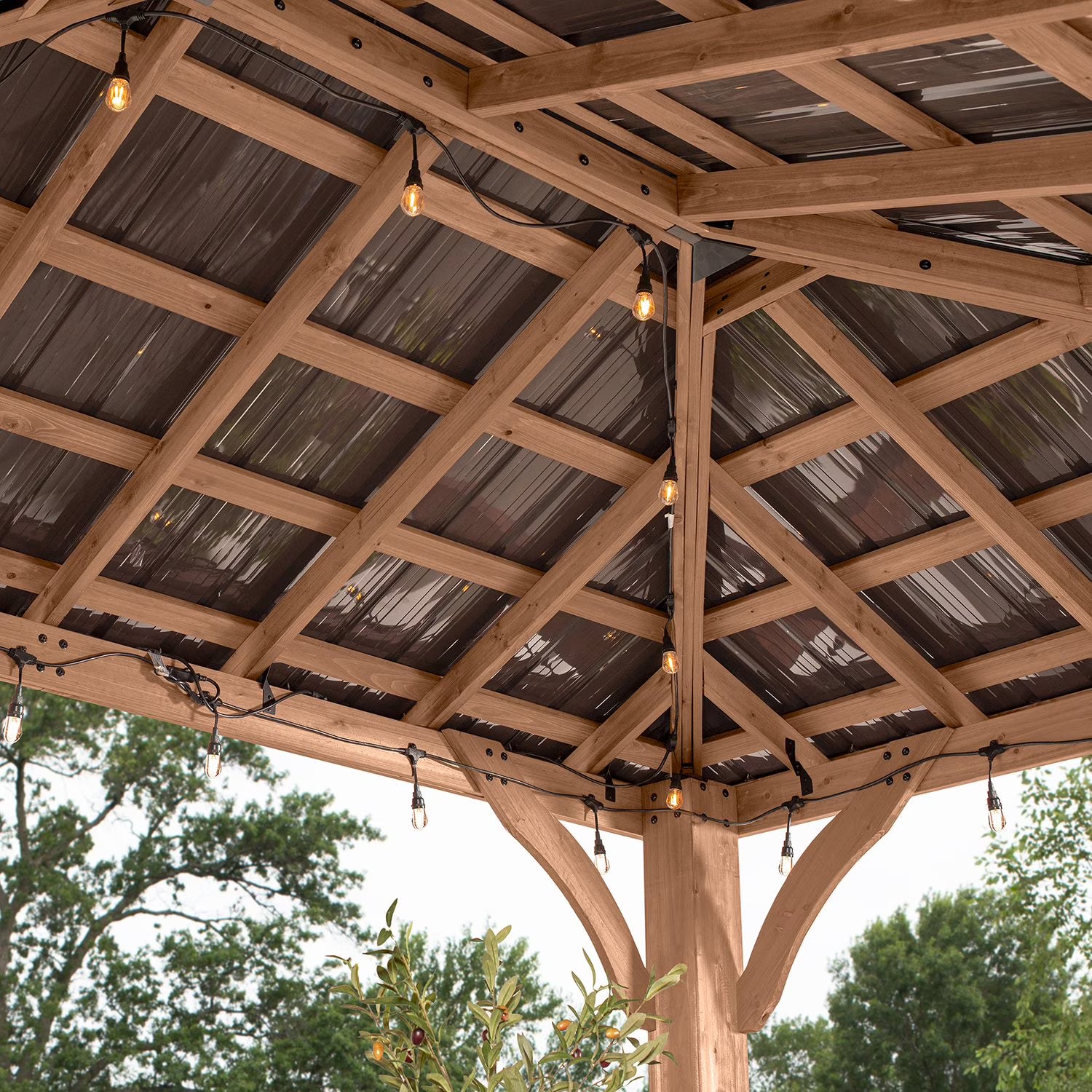 Backyard Discovery 14' x 10' Cordova Light Brown Cedar Gazebo with PowerPort - Bellso