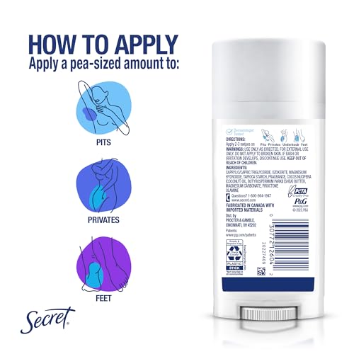 Secret, Whole Body Deodorant, Aluminum Free Dry Solid, Unscented , 2.4 Oz (68 G) - Bellso