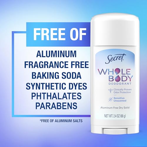 Secret, Whole Body Deodorant, Aluminum Free Dry Solid, Unscented , 2.4 Oz (68 G) - Bellso