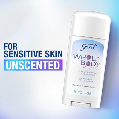 Secret, Whole Body Deodorant, Aluminum Free Dry Solid, Unscented , 2.4 Oz (68 G) - Bellso