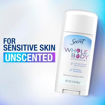 Secret, Whole Body Deodorant, Aluminum Free Dry Solid, Unscented , 2.4 Oz (68 G) - Bellso