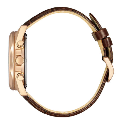 Citizen Eco-Drive Men’s Dress Classic Rose Gold-Tone Case Brown Leather Strap Chronograph Watch