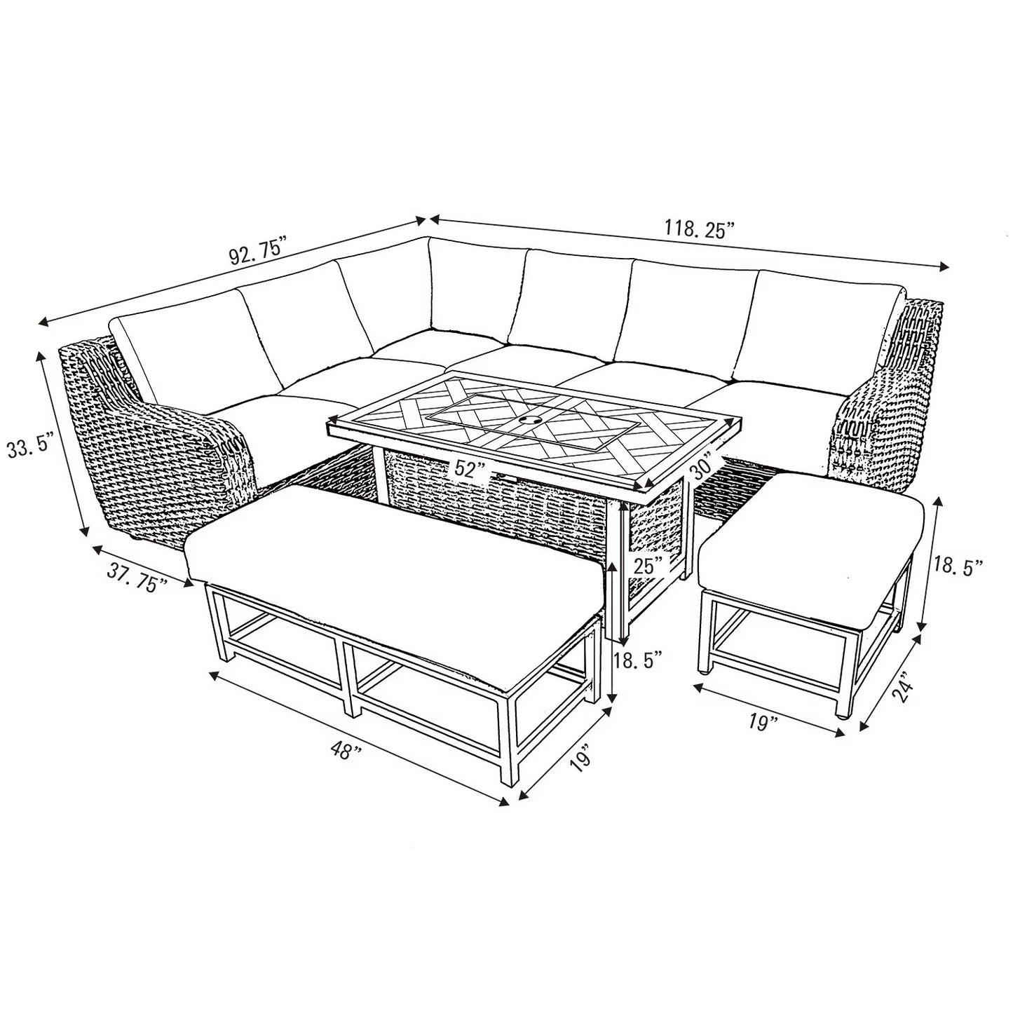 Member's Mark Athena Sectional with Sintered Stone Top and Sunbrella Fabric, 7pc
