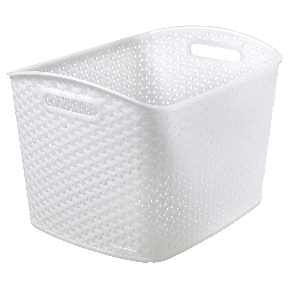 Y-Weave XL Curved Decorative Storage Basket White - Brightroom: Plastic Bin, Nesting, Cut-Out Handles, 11" Cube Compatible - Bellso