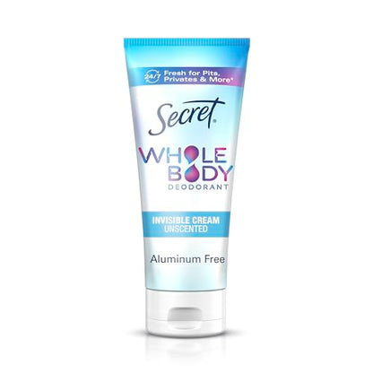 Secret, Whole Body Deodorant, Aluminum Free, Invisible Cream, Unscented, 3 Oz (85 G) - Bellso