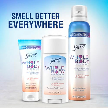 Secret, Whole Body Deodorant, Aluminum Free, Invisible Cream, Unscented, 3 Oz (85 G) - Bellso