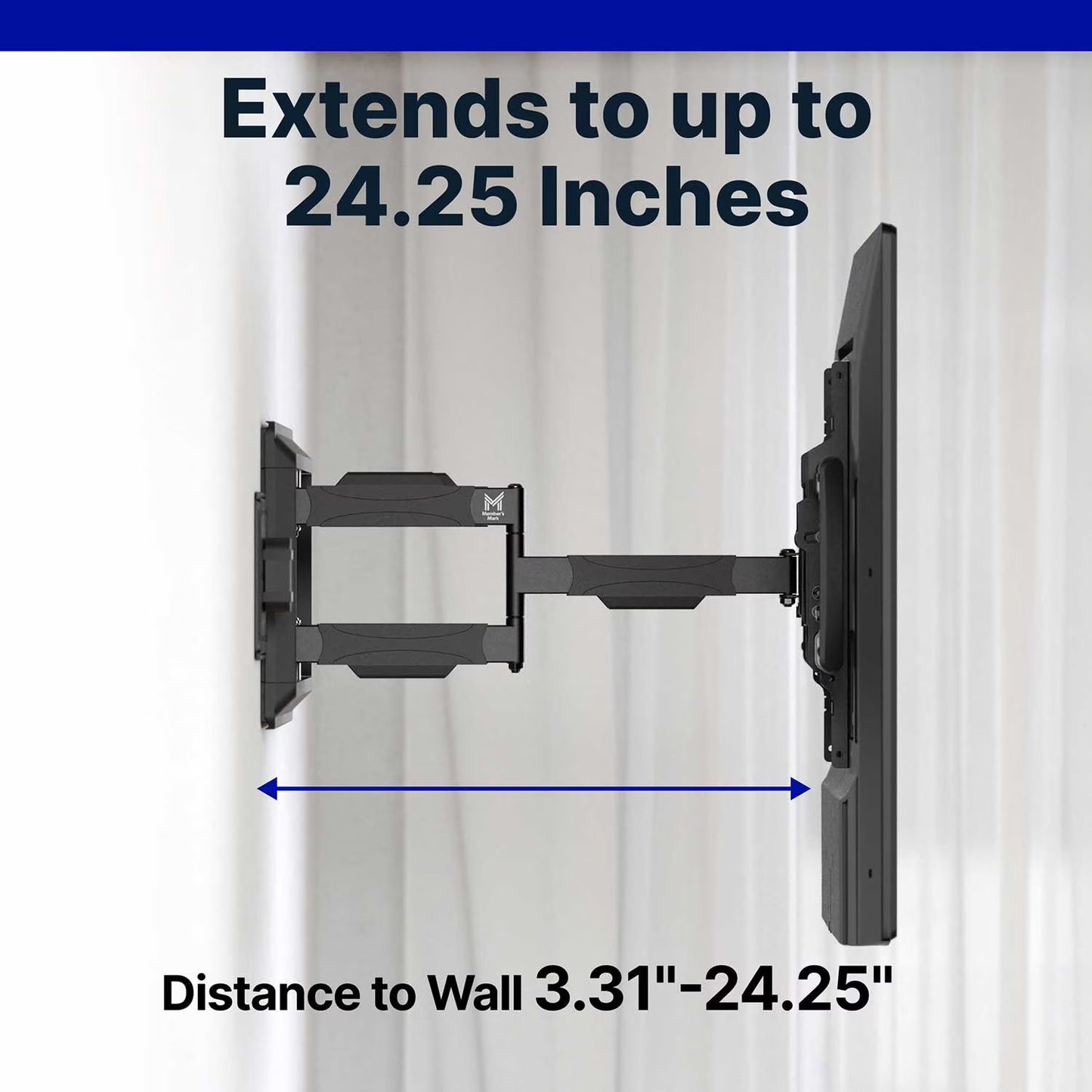 Member's Mark Full Motion Extended TV Wall Mount with Articulating Dual Swivel Arms for 32"-100" TVs