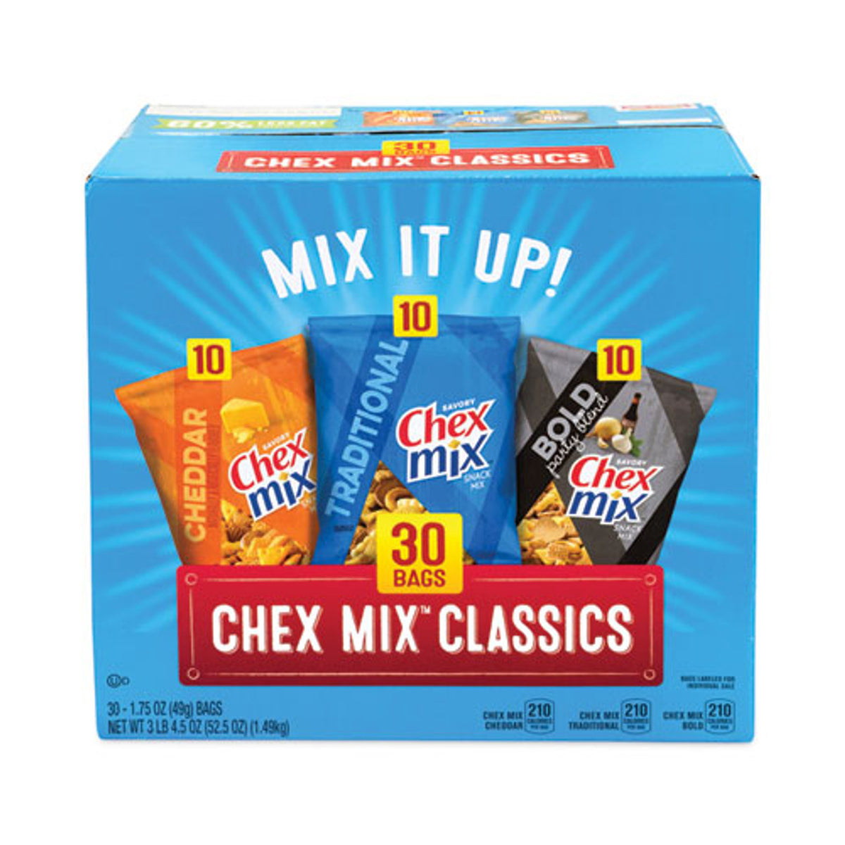 Chex Mix Varieties, Assorted Flavors, 1.75 Oz Pack, 30 Packs/Carton