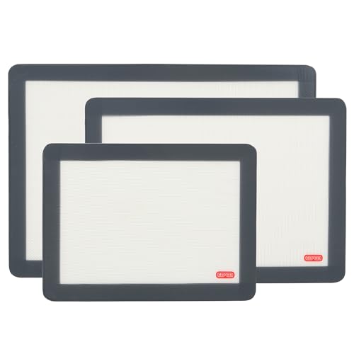 Dexas Silicone  NonStick  Food Safe Baking Mats 3 Pack  Clear WGrey Edge Includes Storage Bands 3 Mat Sizes 165x11514 - Bellso