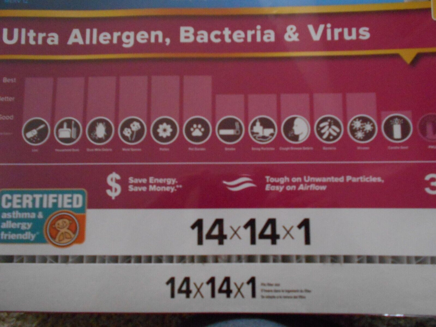 Filtrete 14x14x1 Ultra Allergen 2X Bacteria and Virus Filter, 1600 MPR (4 Pack) - Bellso