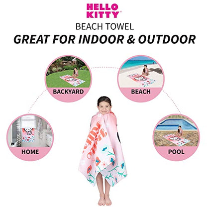 Franco Kids Super Soft Cotton Beach Towel, 58 in X 28 in, Hello Kitty