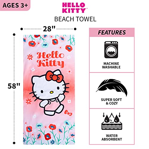Franco Kids Super Soft Cotton Beach Towel, 58 in X 28 in, Hello Kitty