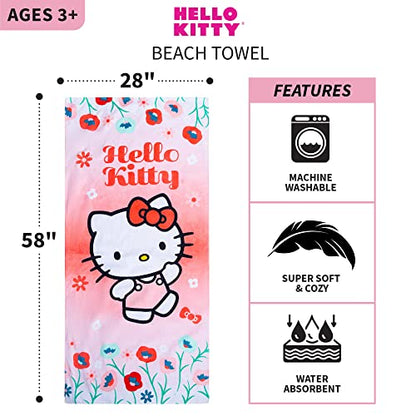 Franco Kids Super Soft Cotton Beach Towel, 58 in X 28 in, Hello Kitty