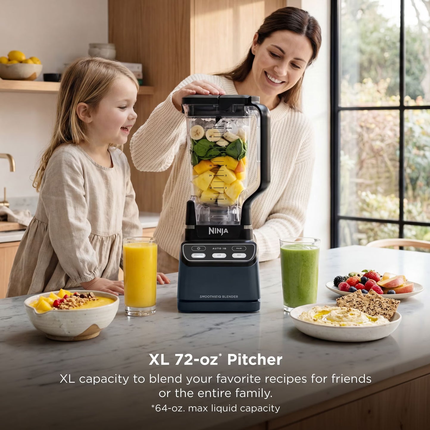 Ninja SMOOTHIEiQ 1400PW Blender, 72-oz XL Pitcher, Auto-iQ Preset