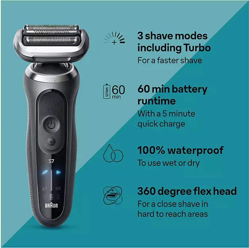 Braun Series 7 360 Flex Waterproof 3-Speed Men's Electric Shaver Kit 7189cc - Bellso