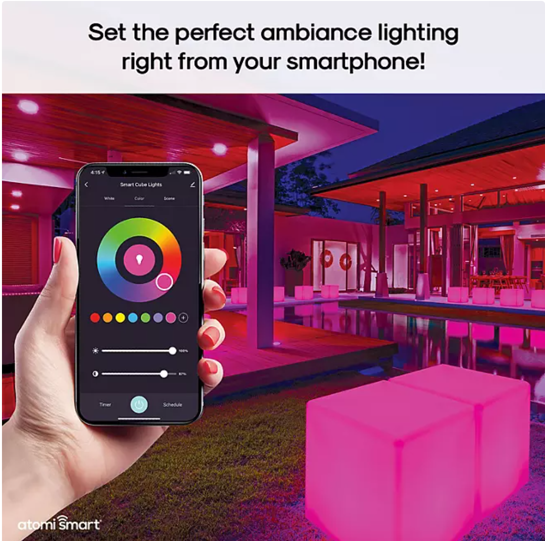 Atomi Smart Portable IP65 Indoor/Outdoor Cube Light Seat (2 Pack) - Bellso