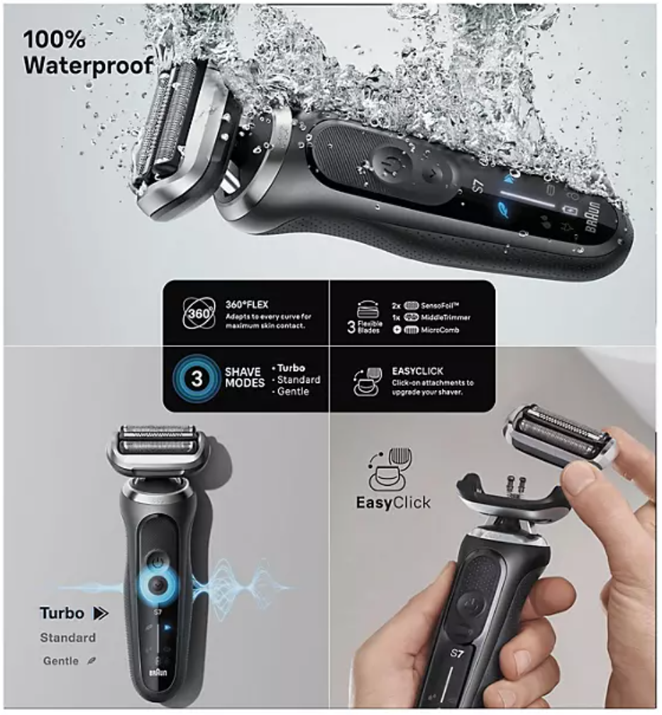 Braun Series 7 360 Flex Waterproof 3-Speed Men's Electric Shaver Kit 7189cc - Bellso