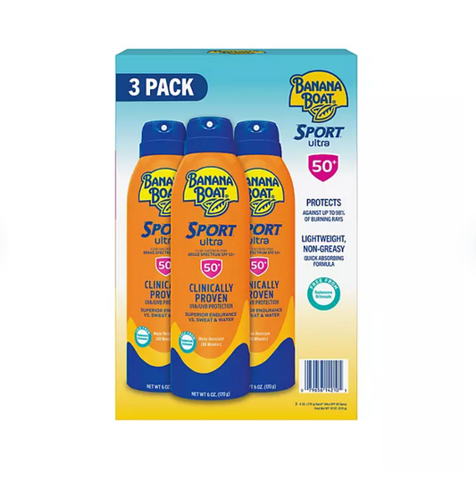 Banana Boat Sport Ultra Sunscreen Spray SPF 50+ 6 Ounce (Pack of 3) - Bellso