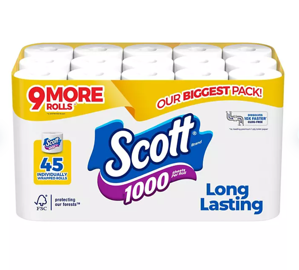 Scott 1000 1-Ply Toilet Paper 45 rolls, 1,000 sheets/roll - Bellso