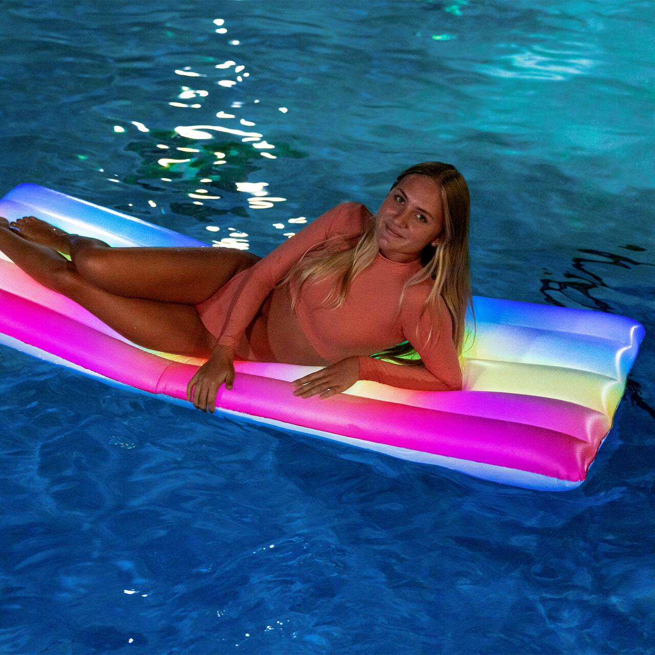 Pool Candy 74  Rainbow Haze Deluxe Light-up Pool Raft - Bellso