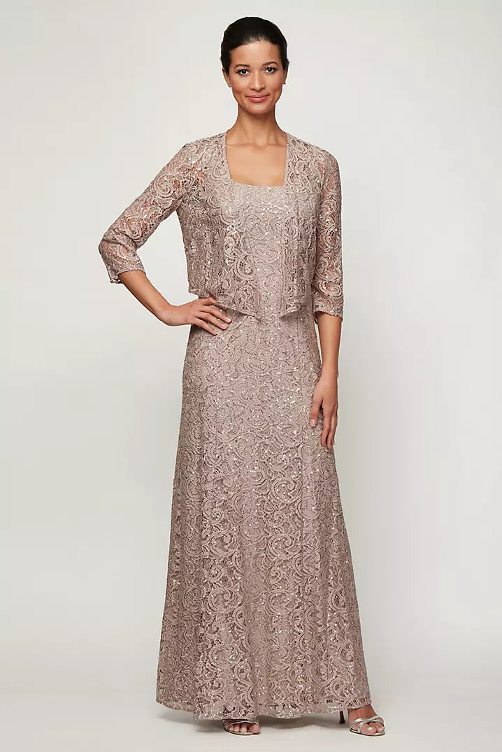 Alex Evenings Dress 2pc Garment  sz 12 color Buff - Bellso