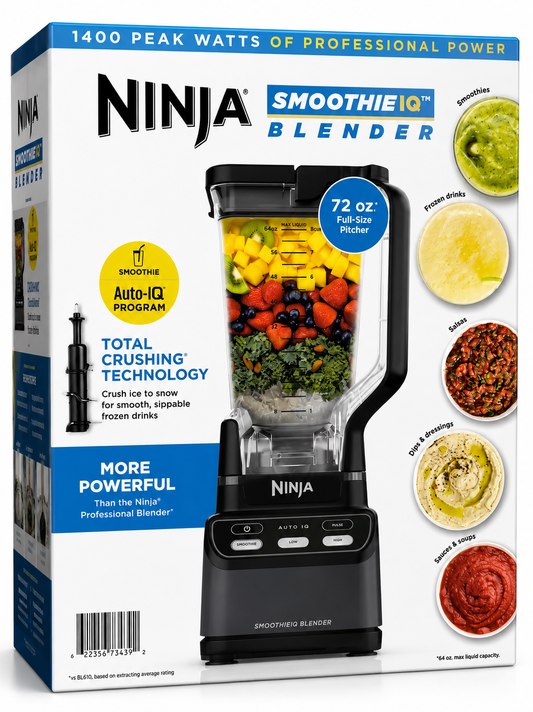 Ninja SMOOTHIEiQ 1400PW Blender, 72-oz XL Pitcher, Auto-iQ Preset