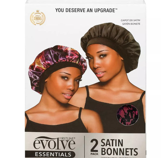 Evolve Products Satin Hair Bonnets - Purple Snakeskin/Black - 2pk