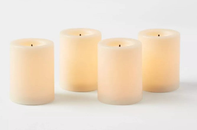 1.82" X 1.4" 4pk LED Votive Flameless Black Wick Candle Cream - Threshold: Tea Lights, Safe Decor