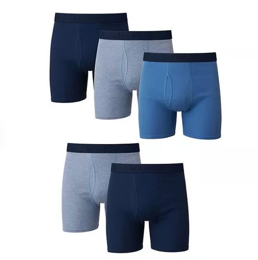 Hanes Men S 5-Pack Best Comfort & Fit Tagless Flex Waistband No Ride-up Leg Boxer Briefs (Assorted Blues  M (32-34)) - Bellso