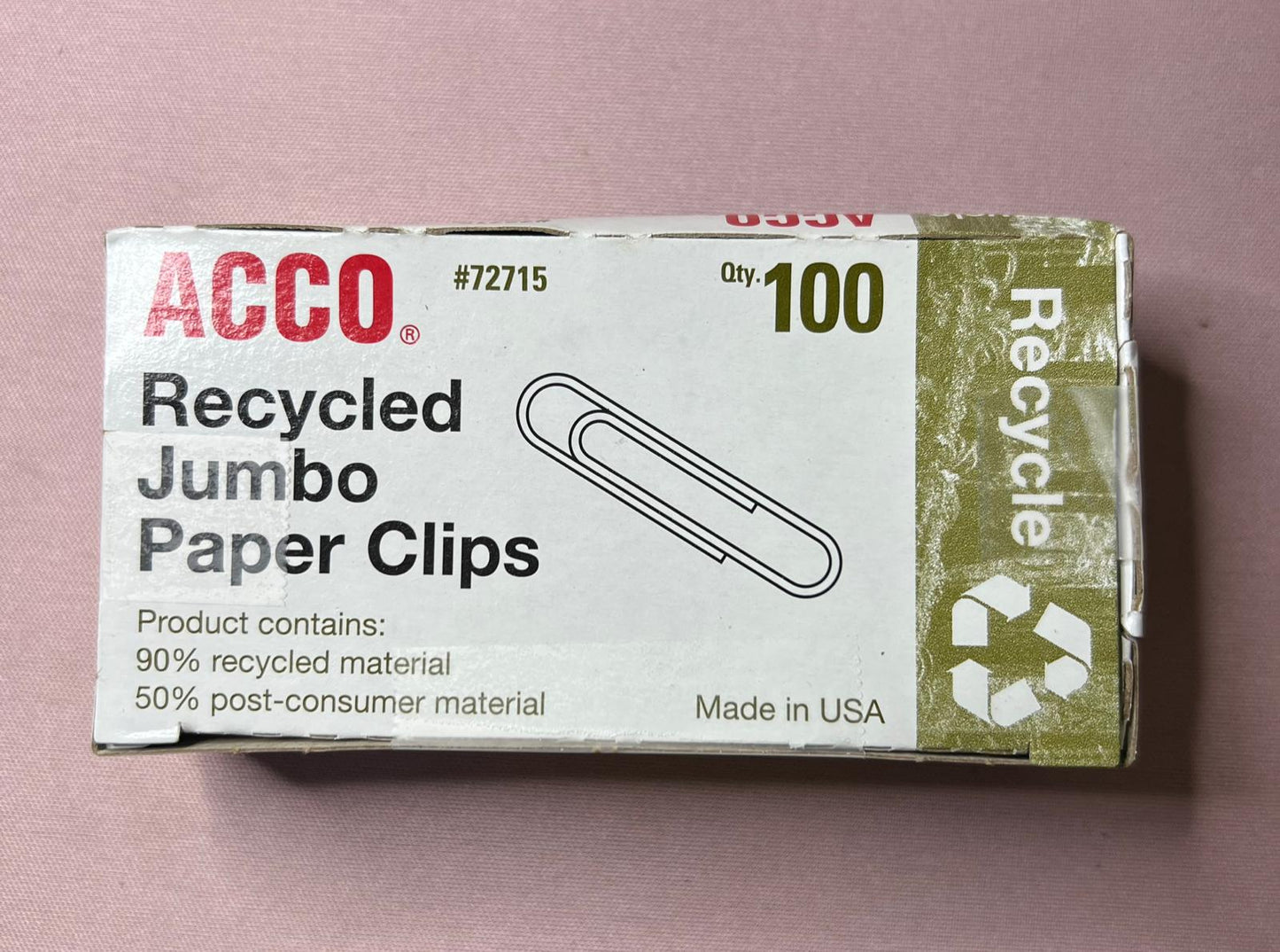 ACCO Recycled Paper Clips  90% Recycled  Smooth 100pc - Bellso