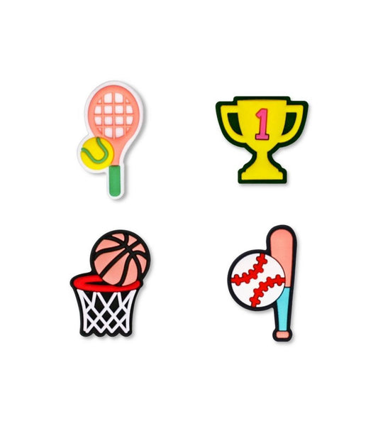 4-Pack Sports-Themed Charms  Tennis, Basketball, Trophy & Baseball Designs - Bellso