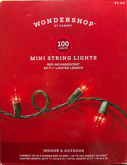 100ct Incandescent Smooth Mini Christmas String Lights Red with Green Wire - Wondershop™ - Bellso