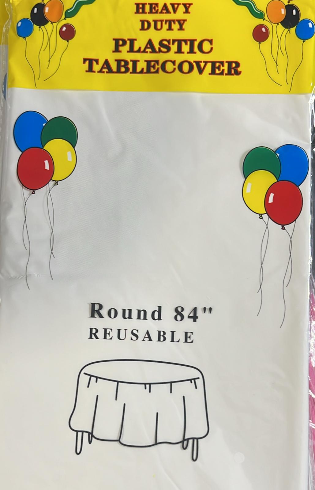 Heavy Duty Plastic Tablecover Round 84" Reusable - Bellso