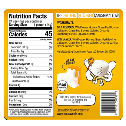 Max Mallow, Mini Honey Protein Marshmallows, Variety Pack, 0.49 oz, 24 pk.
