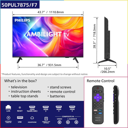 Philips 50" Class 7875 Series 4K UltraHD Ambilight Roku Smart TV
