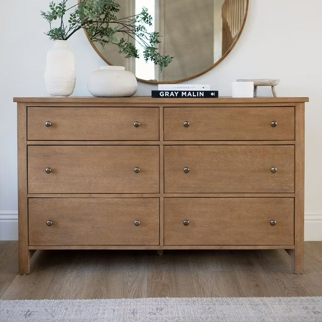 details by Becki Owens 6-Drawer Ren Dresser, Distressed Natural Wood Finish - Bellso