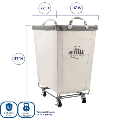 Seville Classics Commercial Heavy-Duty Canvas Laundry Hamper with Wheels - Bellso