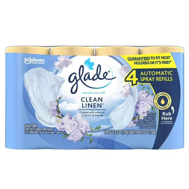 Glade Automatic Spray Air Freshener Refills Clean Linen 4 - 6.2 Ounce Cans