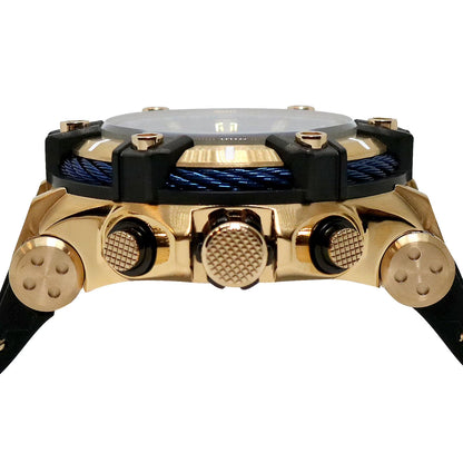 Invicta Men's Bolt Quartz 52mm Gold Tone Stainless Steel & Black Silicone, Blue Dial